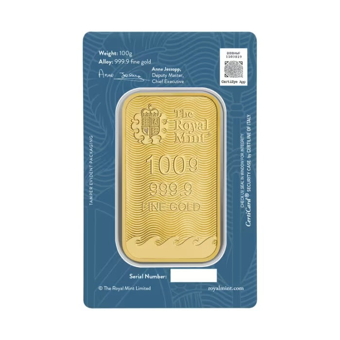 100 gram The Royal Mint Britannia .9999 Gold Bar