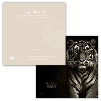 1 oz Gold Coin - Nature Kings - Tiger - Ultra High Relief - 2025