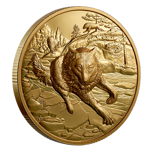Great Hunters: Grey Wolf – 1 oz. Pure Gold Ultra High Relief Coin