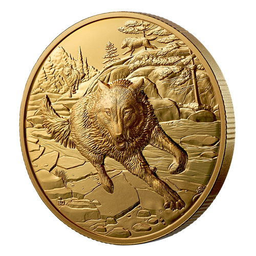 Great Hunters: Grey Wolf – 1 oz. Pure Gold Ultra High Relief Coin