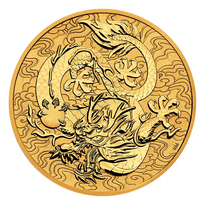 2022 1 oz Australia Chinese Myths and Legends - Dragon .9999 Gold BU Coin