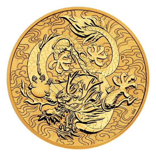 2022 1 oz Australia Chinese Myths and Legends - Dragon .9999 Gold BU Coin