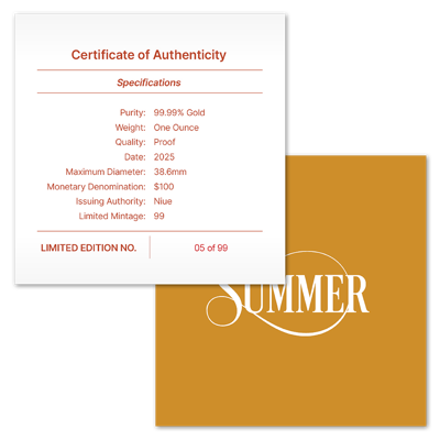 1 oz Gold Coin - Seasons - Summer Lion - Color - 2025