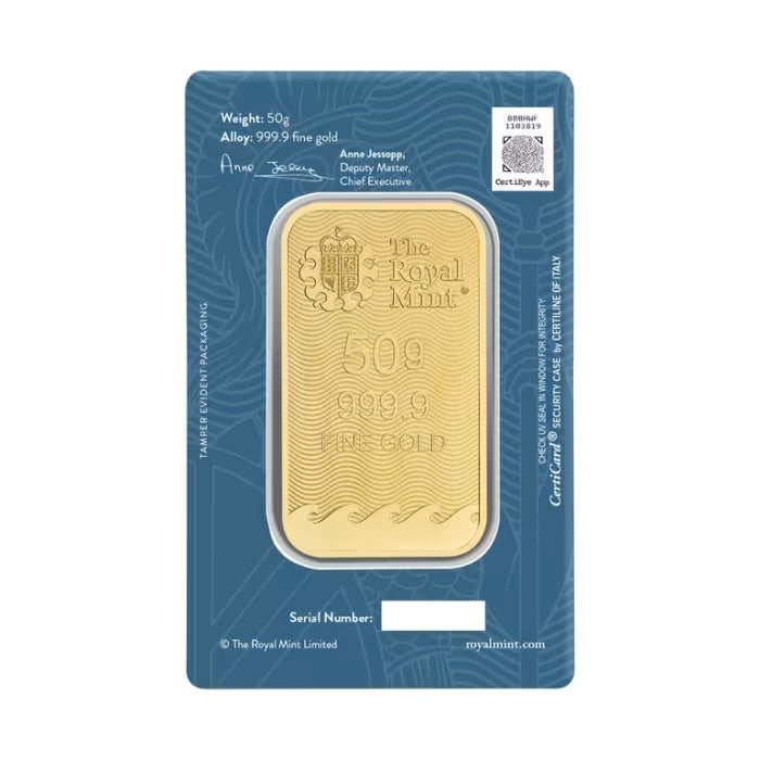 50 gram The Royal Mint Britannia .9999 Gold Bar
