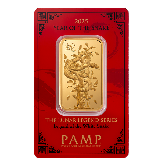 2025 1 oz Gold Bar - PAMP Lunar Legends White Snake (In Assay)