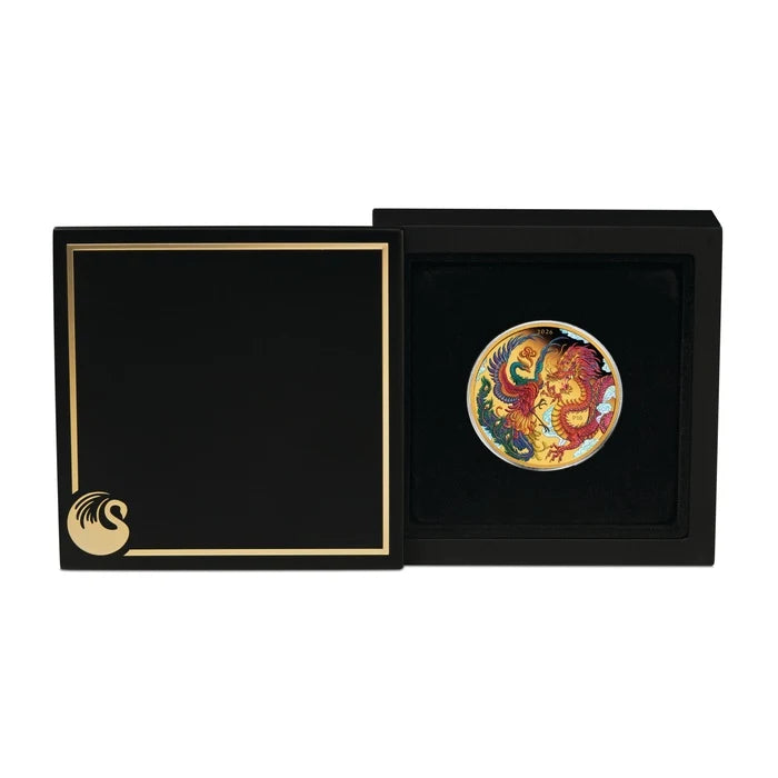 2026 1oz Australia Chinese Myths & Legends 10th Anniversary - Dragon and Phoenix .9999 Gold Coloured Proof Coin