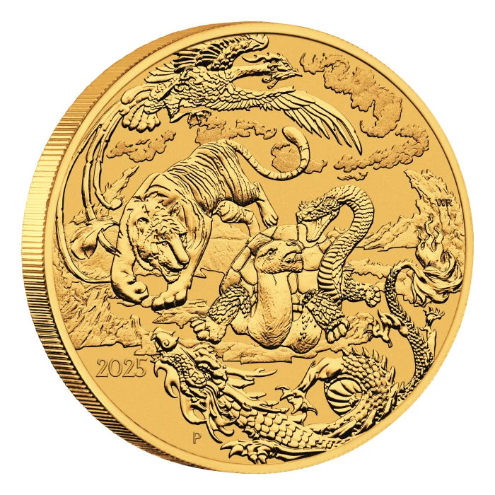 2025 1oz Australia Chinese Myths and Legends - Four Guardians .9999 Gold BU Coin