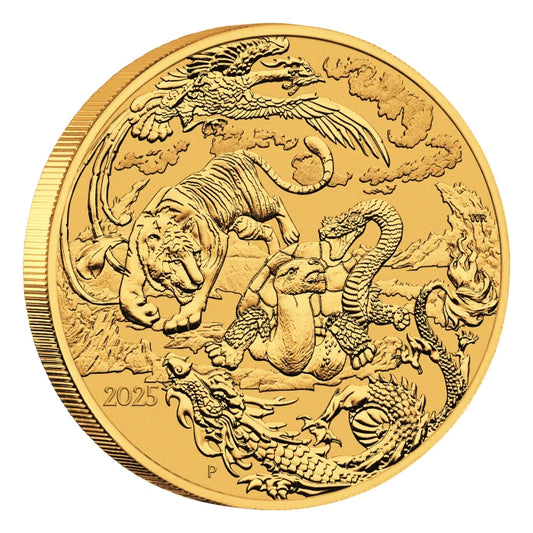 2025 1oz Australia Chinese Myths and Legends - Four Guardians .9999 Gold BU Coin