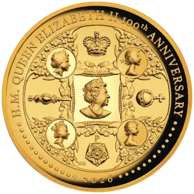 2 oz Gold Coin - 100th Birthday - Queen Elizabeth II - High Relief - 2026