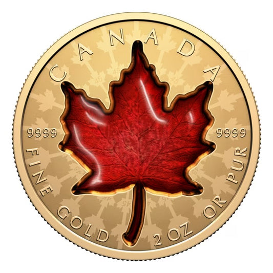 2 oz Gold Coin Proud Maple Super Incuse with Red Enamel 2024