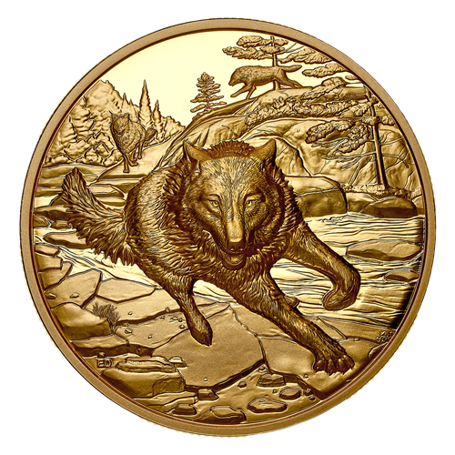 Great Hunters: Grey Wolf – 1 oz. Pure Gold Ultra High Relief Coin