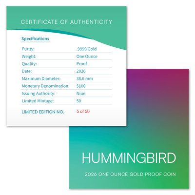 1 oz Gold Coin - Hummingbird - Color - 2026