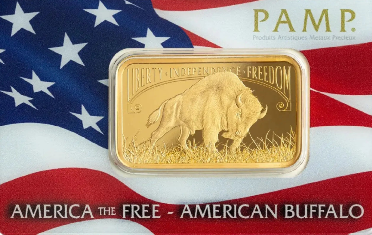 1 oz Gold Bar - PAMP American Buffalo (In Assay)