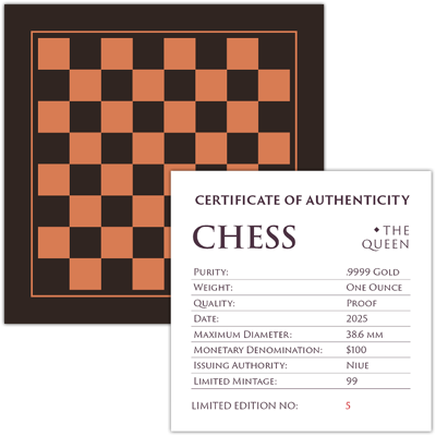 1 oz Gold Coin - Chess Queen - Platinum Plating - 2025