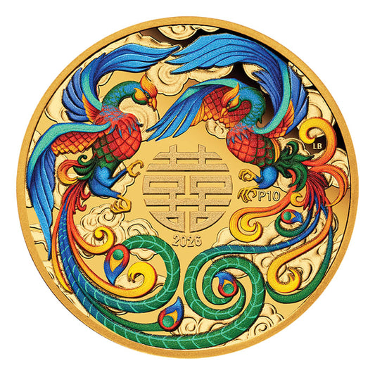 2026 1oz Australia Chinese Myths and Legends - Double Phoenix .9999 Gold Coloured Proof Coin
