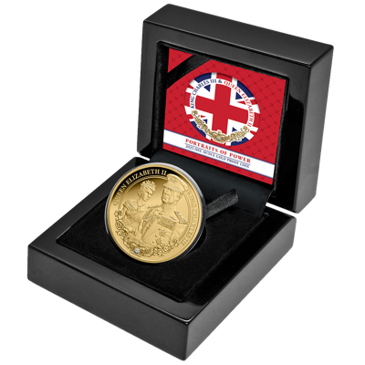 1 oz Gold Coin - Portraits of Power - Elizabeth II & Charles III - with Diamond - 2025