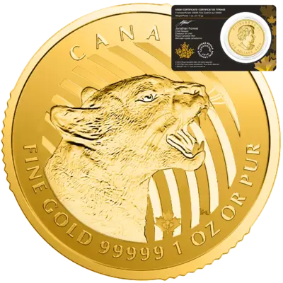 1 oz Gold Coin - Call of the Wild - Growling Cougar - Bullion - 2015