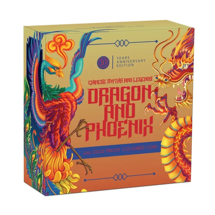 2026 1oz Australia Chinese Myths & Legends 10th Anniversary - Dragon and Phoenix .9999 Gold Coloured Proof Coin