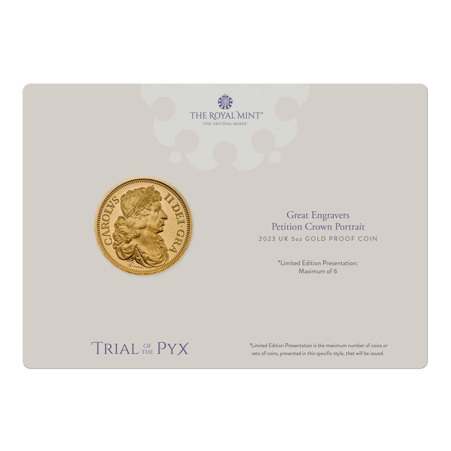 Great Engravers Petition Crown Portrait 2023 UK 5oz Gold Proof Coin
Trial of the Pyx