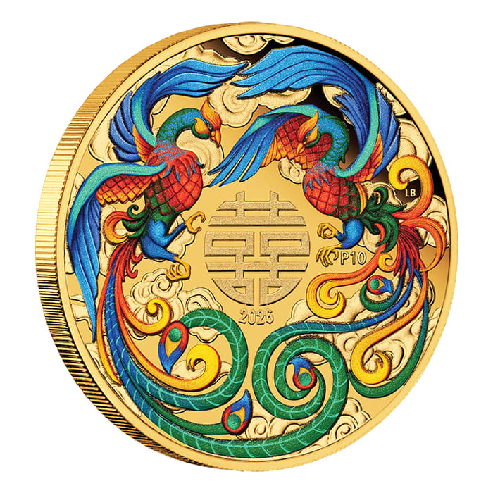 2026 1oz Australia Chinese Myths and Legends - Double Phoenix .9999 Gold Coloured Proof Coin