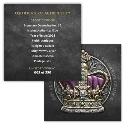 2 oz Silver Coin - Royal Crown Jewels - St. Edward's Crown - Ultra High Relief - Color - 2026