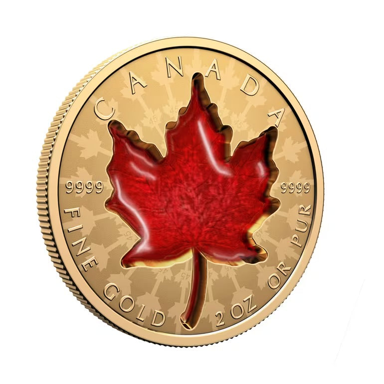 2 oz Gold Coin Proud Maple Super Incuse with Red Enamel 2024