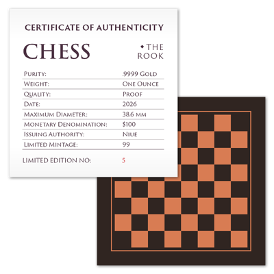 1 oz Gold Coin - Chess Rook - Platinum Plating - 2026